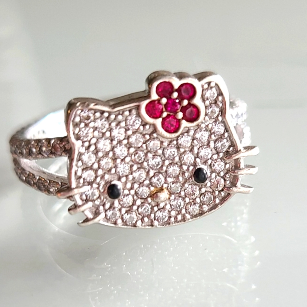Sterling Silver Paved Hello Kitty Ring